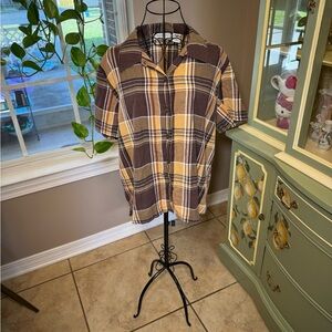 Casual Plaid Button Down Shirt - Brown and Tan